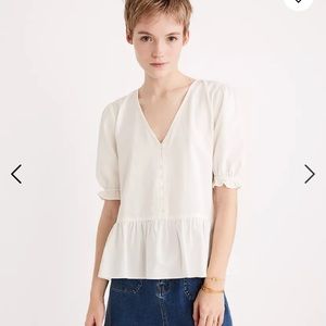 Madewell Courtyard Ruffle Hem blouse cotton peplum puff sleeves button front
